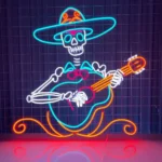 Music Neon Sign Mexican Skeleton Playing Guitar Led 1