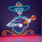 Music Neon Sign Mexican Skeleton Playing Guitar Led 1