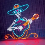 Music Neon Sign Mexican Skeleton Playing Guitar Led 1