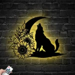 Nature Outdoors Metal Sign Blooming Wolf On The Srescent Moon Sunflower 1