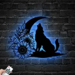 Nature Outdoors Metal Sign Blooming Wolf On The Srescent Moon Sunflower 1