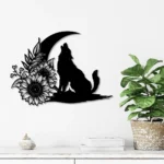 Nature Outdoors Metal Sign Blooming Wolf On The Srescent Moon Sunflower 1