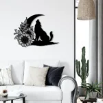 Nature Outdoors Metal Sign Blooming Wolf On The Srescent Moon Sunflower 1