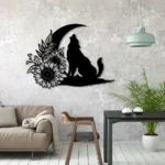 Nature Outdoors Metal Sign Blooming Wolf On The Srescent Moon Sunflower 1