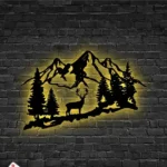Nature Outdoors Metal Sign Deer Mountain Scene 1