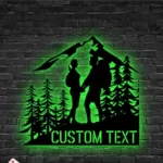 Nature Outdoors Metal Sign Personalized Hiker Couple With Mountain Scene 1