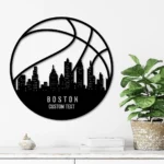 Nba Metal Sign Custom Boston Skyline Basketball 1
