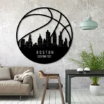 Nba Metal Sign Custom Boston Skyline Basketball 1