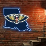 New Orleans Pelicans Neon Sign Louisiana State Map 1