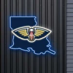 New Orleans Pelicans Neon Sign Louisiana State Map 1