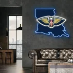 New Orleans Pelicans Neon Sign Louisiana State Map 1