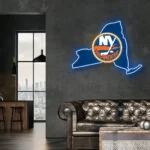 New York Islanders Neon Sign New York State Map 1