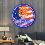 New York Mets Neon Sign Us Flag Acrylic 1