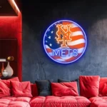 New York Mets Neon Sign Us Flag Acrylic 1