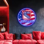 New York Rangers Neon Sign Us Flag Acrylic 1