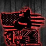 Occupations Trades Metal Sign Firefighter American Flag 1
