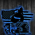 Occupations Trades Metal Sign Firefighter American Flag 1