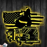 Occupations Trades Metal Sign Firefighter American Flag 1