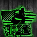 Occupations Trades Metal Sign Firefighter American Flag 1