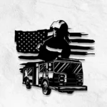 Occupations Trades Metal Sign Firefighter American Flag 1