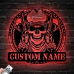 Retro Vintage Metal Sign Cowboy Cowboy Skull Hold Gun 1