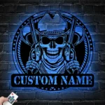 Retro Vintage Metal Sign Cowboy Cowboy Skull Hold Gun 1