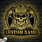 Retro Vintage Metal Sign Cowboy Cowboy Skull Hold Gun 1