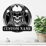 Retro Vintage Metal Sign Cowboy Cowboy Skull Hold Gun 1