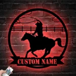 Retro Vintage Metal Sign Custom Cowgirl Riding Horse 1