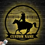 Retro Vintage Metal Sign Custom Cowgirl Riding Horse 1