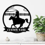 Retro Vintage Metal Sign Custom Cowgirl Riding Horse 1