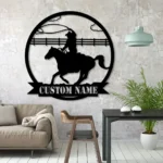 Retro Vintage Metal Sign Custom Cowgirl Riding Horse 1