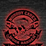 Retro Vintage Metal Sign Custom Nobody Cares Work Harder Skull 1