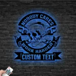 Retro Vintage Metal Sign Custom Nobody Cares Work Harder Skull 1