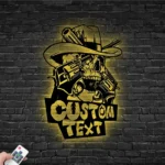Retro Vintage Metal Sign Custom Western Cowboy Skull Hold Gun 1