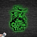 Retro Vintage Metal Sign Custom Western Cowboy Skull Hold Gun 1