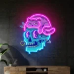 Retro Vintage Neon Sign Cat And Skull 1