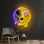 Retro Vintage Neon Sign Dead Emoji Skull 1