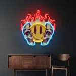 Retro Vintage Neon Sign Fire Emoji Skull 1