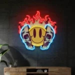 Retro Vintage Neon Sign Fire Emoji Skull 1