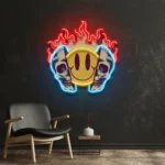 Retro Vintage Neon Sign Fire Emoji Skull 1