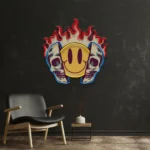 Retro Vintage Neon Sign Fire Emoji Skull 1