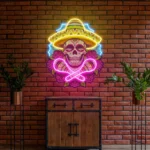Retro Vintage Neon Sign Mexican Dia De Los Muertos Skull Artwork Led 1