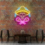 Retro Vintage Neon Sign Mexican Dia De Los Muertos Skull Artwork Led 1