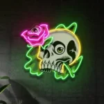 Retro Vintage Neon Sign Rose And Skull 1