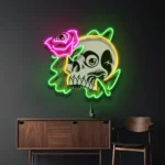 Retro Vintage Neon Sign Rose And Skull 1