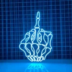 Retro Vintage Neon Sign Skeleton Middle Finger Hand Led 1