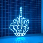 Retro Vintage Neon Sign Skeleton Middle Finger Hand Led 1