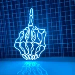 Retro Vintage Neon Sign Skeleton Middle Finger Hand Led 1