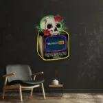 Retro Vintage Neon Sign Televison Skull Vibe 1